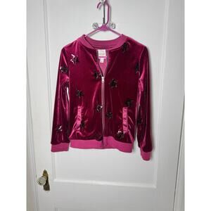 Cat & Jack Burgundy Pink Velour Bomber Star Sequin Jacket Kid's Size XL